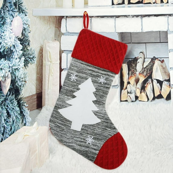 Embroidered Christmas Stockings - Extra Large 10.2" Santa Sock for Kids & Adults, Vintage Holiday Decor with Gift Bag, Perfect for Fireplace Mantel Tree Decorations (Gray)