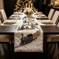 thumbnail image 1 of Embroidered Christmas Table Runner Winter Train Snow Village Pattern Quilted Table Decor for Dining Table Holiday Party, 1 of 9