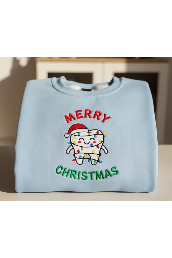 Embroidered Christmas Tooth Sweatshirt: Funny Dentist Holiday Sweater
