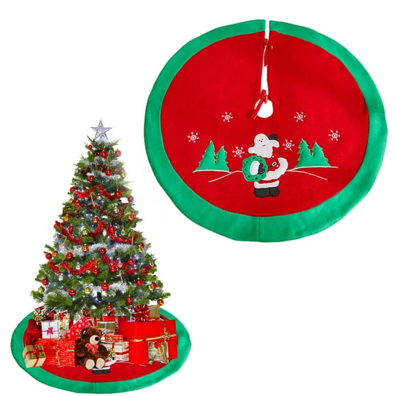 Embroidered Christmas Tree Skirt 35.43x35.43 inch Polyester Floor Protector Festive Decor with Adjustable Ties