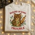 thumbnail image 1 of Embroidered Christmas Trouble Cat Sweatshirt, Cat in Lights Baking Shirt, Funny Holiday Kitty Lover Gift, Xmas Baker Crewneck, 1 of 4