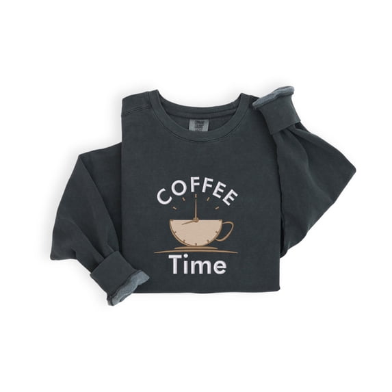 Embroidered Coffee Time Shirt, Coffee Time Embroidery Sweatshirt, Coffee Mug Design, Coffee Addict Shirt, Coffee Time