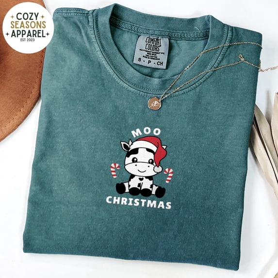 Embroidered Comfort Colors® Christmas Shirt, Embroidered Cow Shirt, Holiday Gifts, Embroidered Christmas Tshirt, Holiday Shirt, Animal Gifts