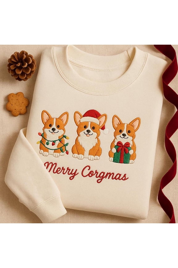 Embroidered Corgi Christmas Sweatshirt, Funny Dog Mom Holiday Shirt, Pembroke Corgi Sweater, Puppy Christmas Gift, Corgmas