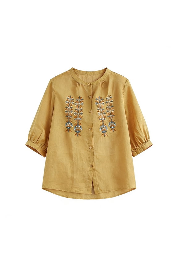 Embroidered Cotton Linen Tops Cotton Crew Neck T Shirts Women Outdoor Clothing Women Basic Shirts Women Flowy Tops For Women Gauze Shirts Camisole 2026 Vest Tops For Women Womens Summer Tops