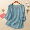 thumbnail image 1 of Embroidered Cotton Linen Tops Linen Clothing For Women Loose Fit Tee Shirt Women Boho Peasant Gauze Blouses Peasant Blouse Peasant Tops For Women Gauze Shirts Gauze Tunic Tops For Women Light Blue L, 1 of 9