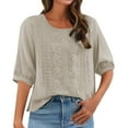 thumbnail image 1 of Embroidered Cotton Linen Tops for Women 3/4 Sleeve Summer Boho Peasant Gauze Blouses Dressy Casual Bohemian Shirts, 1 of 9