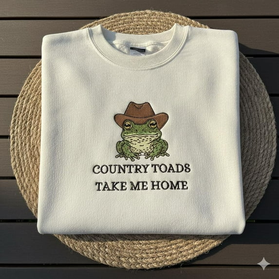 Embroidered Cowboy Frog Sweatshirt, Funny Rodeo Western Crewneck ...