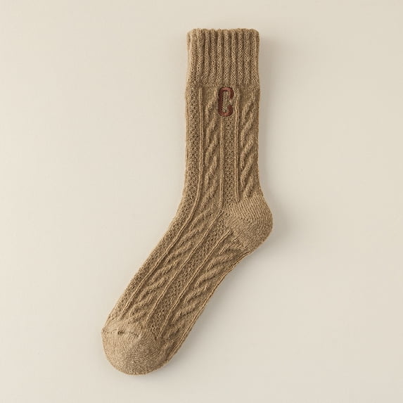 Embroidered Cozy Brown Layering Socks - Mid-Calf Socks for Women in Autumn British Style (One Size, 7 Pairs)