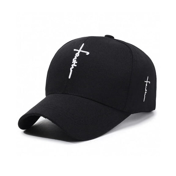 Embroidered Cross Baseball Cap, Christian Adjustable Snapback Hat for Men & Women, Structured Dad Hat with Jesus Faith Design Black One Size