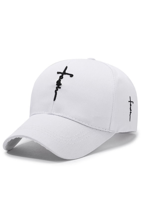 Embroidered Cross Baseball Cap, Christian Adjustable Snapback Hat for Men & Women, Structured Dad Hat with Jesus Faith Design White One Size
