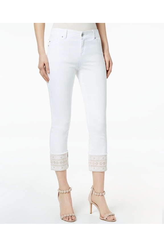 Embroidered Cuffed Jeans White Denim 4