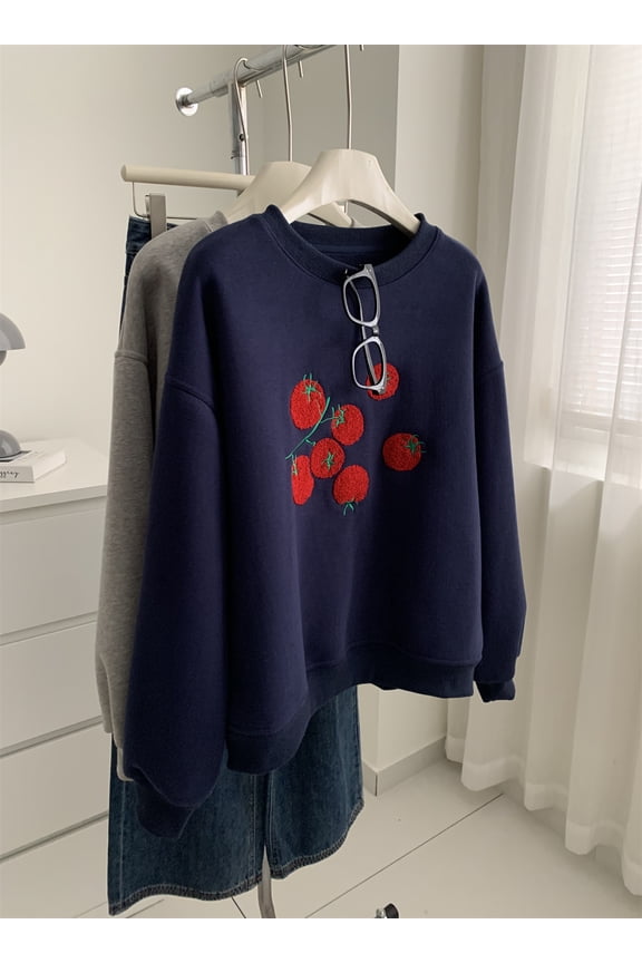 Embroidered Custom Pullover Fleece Sweatshirt for Women, Loose Fit, Thick and Warm Coat