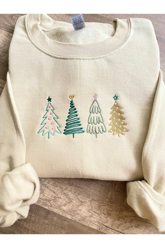 Embroidered Cute Christmas Tree Sweatshirt