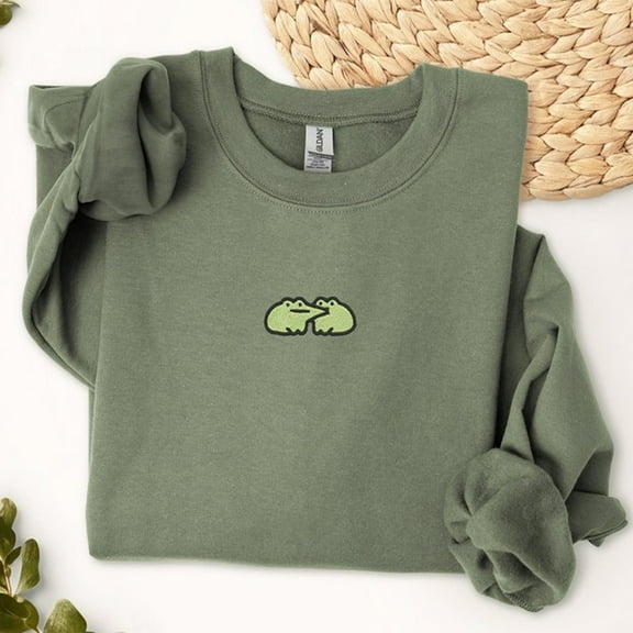 Embroidered Cute Frog Kiss Sweatshirt