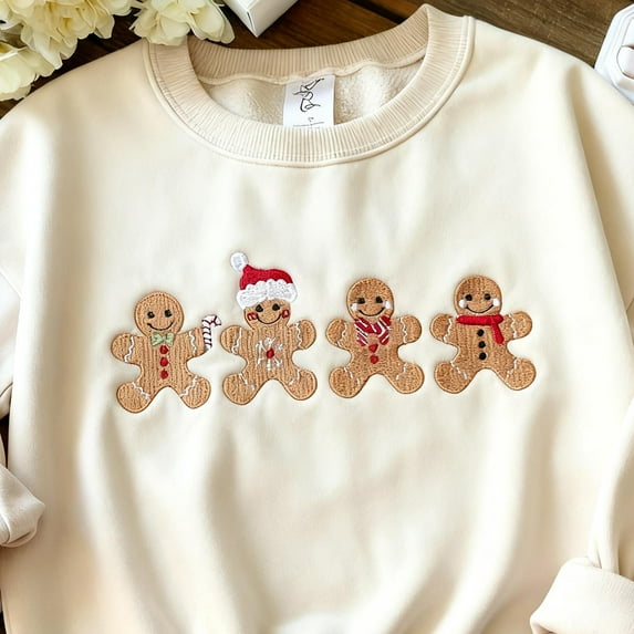 Embroidered Cute Gingerbread Cookies Sweatshirt, Womens Christmas Sweatshirt, Merry Christmas,Festive Unisex Winter Sweater,Christmas gifts