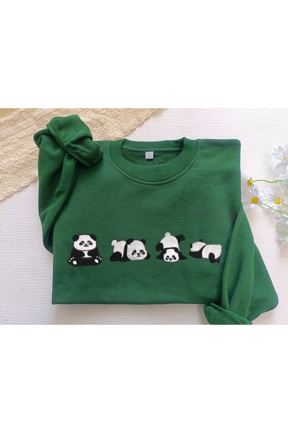 Embroidered Cute Panda Sweatshirt,Cute Rolling Panda,Panda Mom Shirt,Funny Animal Sweatshirt,Cute Panda Gifts