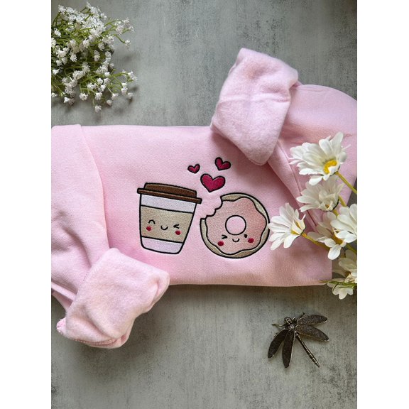 Embroidered Cute Valentines Day Coffee And Sweets Sweatshirt