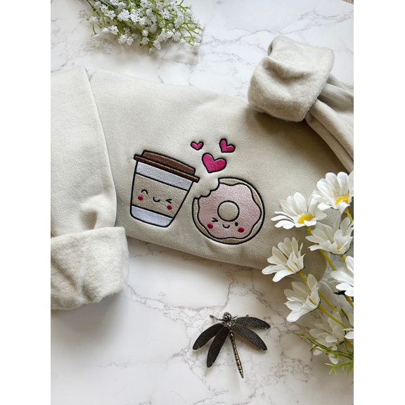 Embroidered Cute Valentines Day Coffee And Sweets Sweatshirt