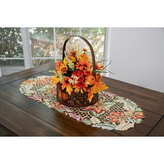 Fall and Autumn Cutwork Colorful Maple Leaf Table Runner, Dresser Scarf (15Wx34.5)