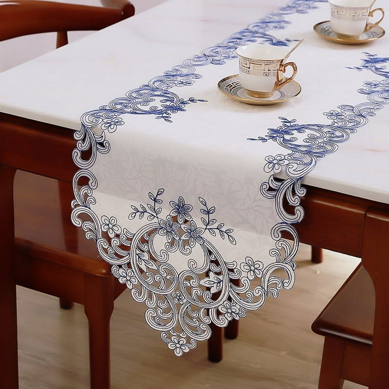Embroidered Cutwork Floral Table Runner, Dresser Scarf, Coffee Table Runners Table Linens