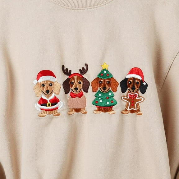 Embroidered Dachshund Christmas Sweatshirt, Wiener Dog Holiday Shirt, Dog Lover Gift ,Holiday Sweater, Cute Christmas Dog Shirt