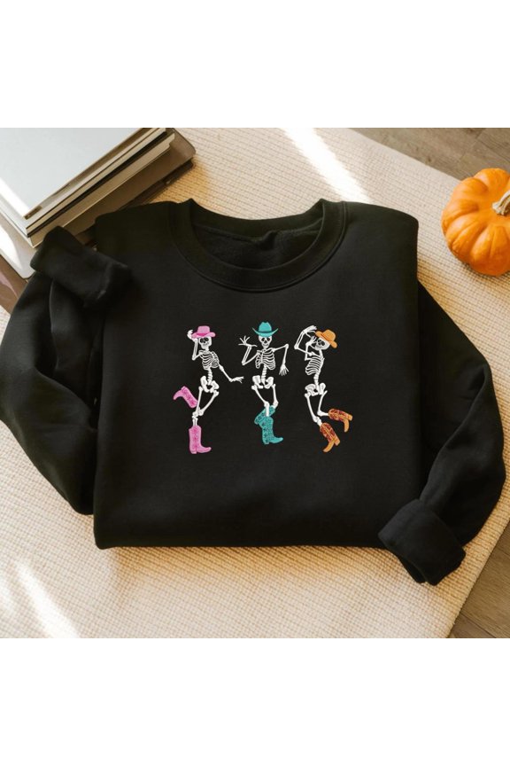 Embroidered Dancing Skeletons Howdy Cowboy Halloween, Sweatshirt