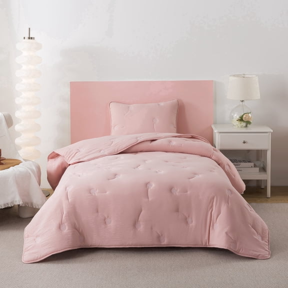 NSH by New Sega Home, 2-Piece Comforter Set, Embroidered Dandelion, Pink, Bed in a Bag, Twin