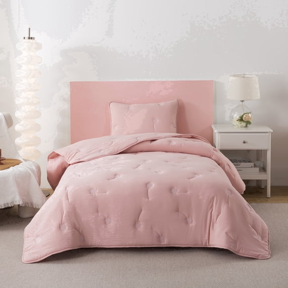 NSH by New Sega Home, 2-Piece Comforter Set, Embroidered Dandelion, Pink, Bed in a Bag, Twin