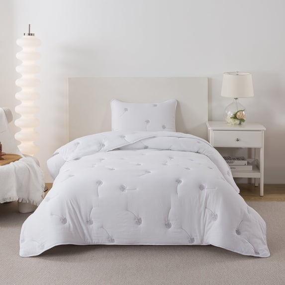 Comforter Set, White, Bed in a Bag, Twin, Dandelion, 2 Piece Set