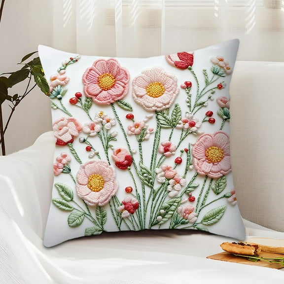 Embroidered Decorative Throw Pillow Covers Couch Square Pillowcases Cushion for Bedroom Sofa Farmhouse Decor 18x18 Inch
