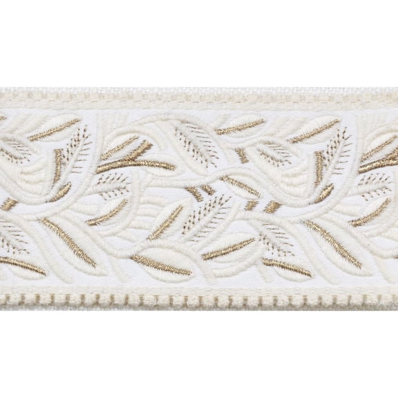 Textured Leaf Embroidered Decorative Tape Ivory & Gold | BR-7566