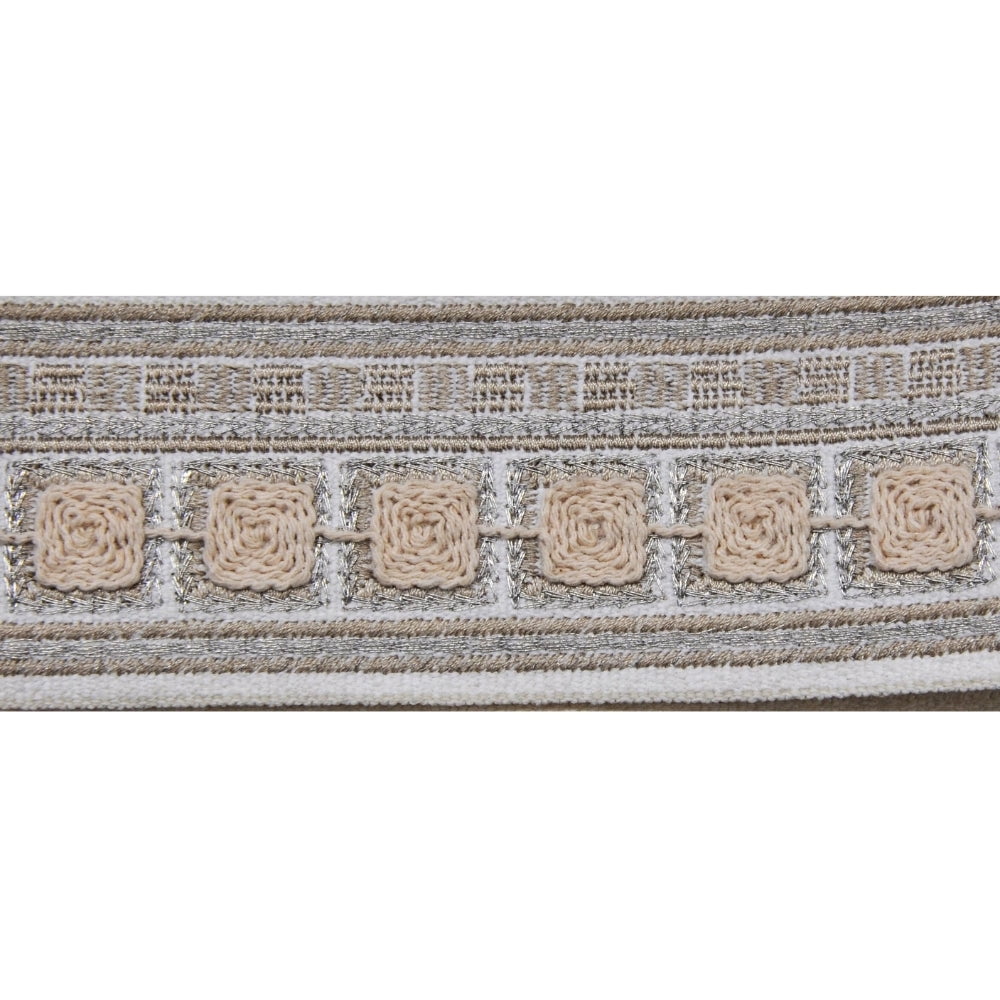 Embroidered Decorative Woven Trim Tape - 2 1/4" Width (25 Yard Roll) - BR-7567-82 Beige