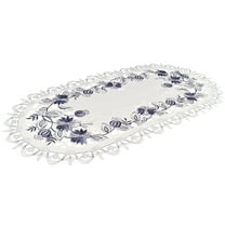 Embroidered Delft Blue Onion Flower on Ivory (11" x 17"/ 14" x 27"/ 15" x 34" / 14" x 54")