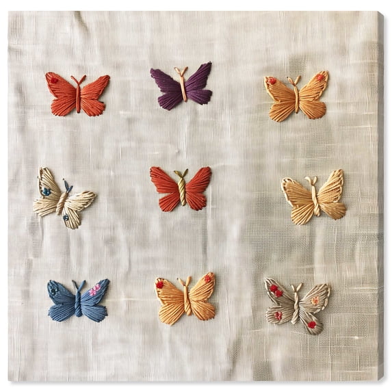 Embroidered Delicate Butterflies Canvas Winter Floral Art by Art Remedy, Gallery Wrapped, 24" x 24"