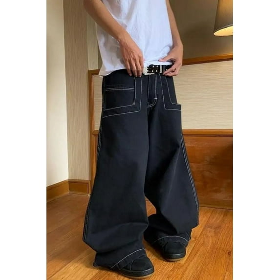 Embroidered Denim Raw Edge Pants (L, MultiWhite)