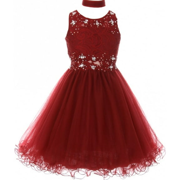 Embroidered Design Rhinestone Pageant Little Flower Girls Dresses Burgundy 6