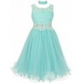 thumbnail image 1 of Embroidered Design Rhinestone Princess Little Flower Girls Dresses Aqua 6, 1 of 2