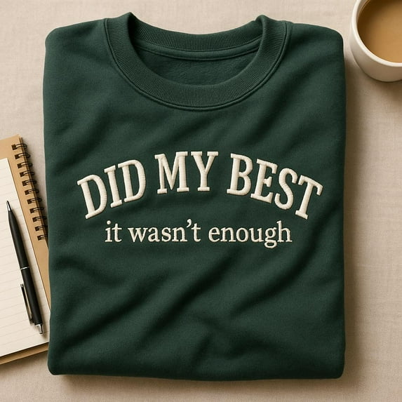 Embroidered Did My Best It Wasn't Enough Sweatshirt, Funny Sarcastic Gift, Mental Health Humor Crewneck, Gym Joke Shirt
