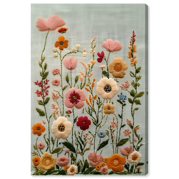 Embroidered Eden I Canvas Floral Embroidery Prints by Art Remedy, Gallery Wrapped, 20 x 30