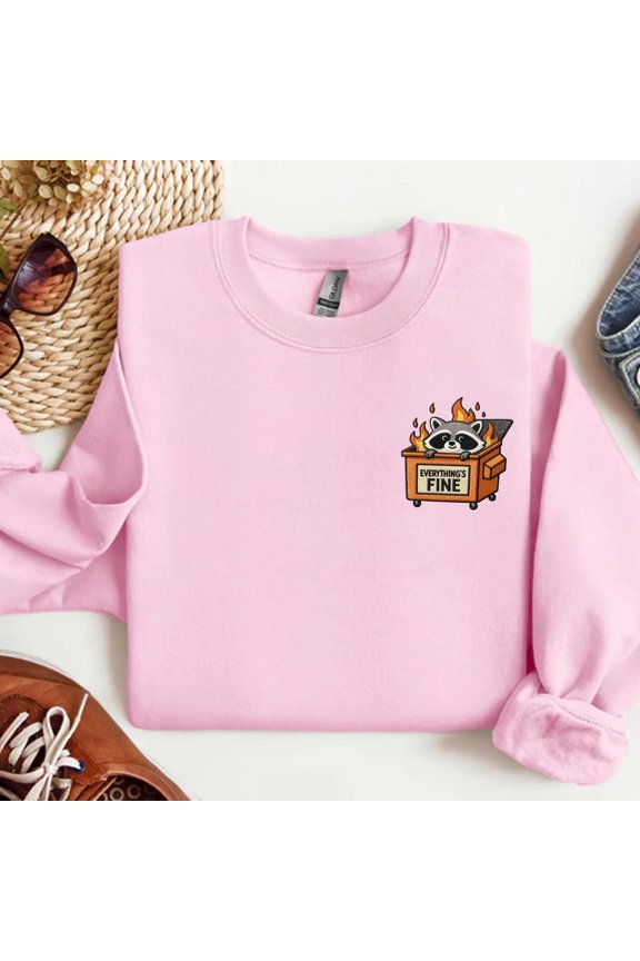 Embroidered Everything's Fine Raccoon Shirt, Dumpster Fire Shirt, Funny Raccoon Everything's Fine Trendy Tee, Funny Meme Shirt