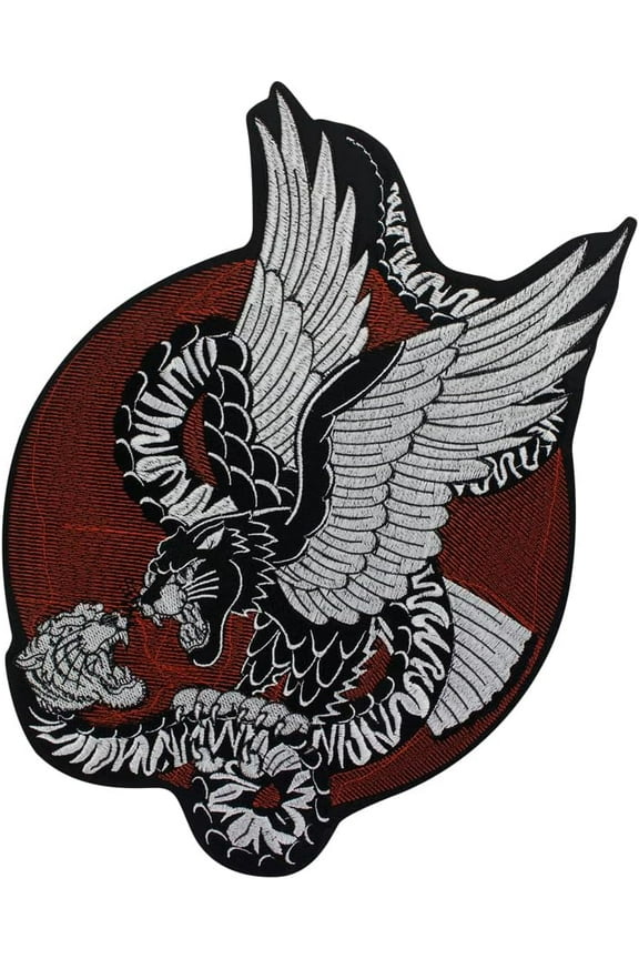 Embroidered Fabric Patch for Jacket Back Decor, Flying Tiger Clutching Snake Applique Personalized Iron on Patches for Racing Motorcycle 1 Piece