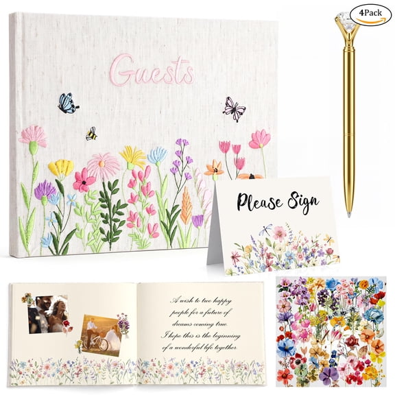 Embroidered Fabric Photo Album Guest Book with Pen 10*8 Inch Colorful