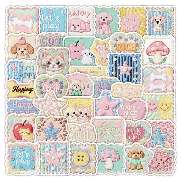 Embroidered Fabric Sticker Set Waterproof Cartoon Patch Style Decals Scrapbooks Journals Laptops Bottles Cases Accessory 50 Piece