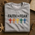 thumbnail image 1 of Embroidered Faith Over Fear Sweatshirt, Rainbow Crosses Christian Hoodie, Religious Statement Crewneck, Motivational Faith Gift, 1 of 4