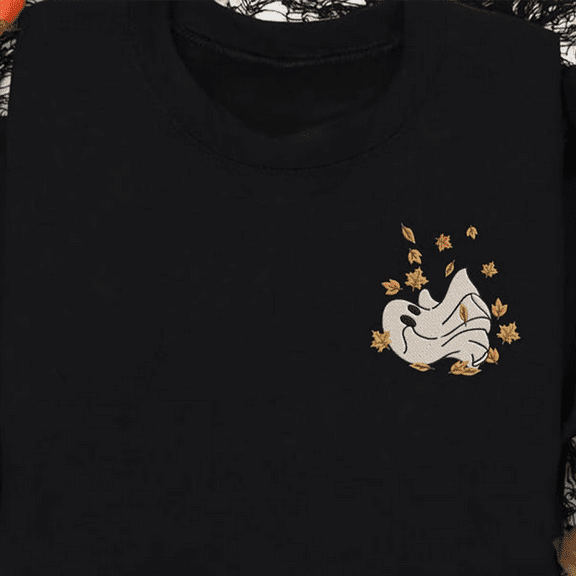 Embroidered Fall Leaves And Ghost Sweatshirt