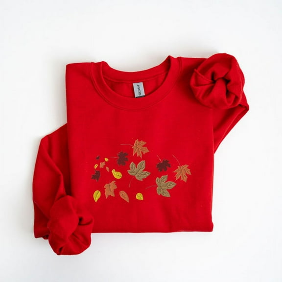 Embroidered Fall Leaves Crewneck
