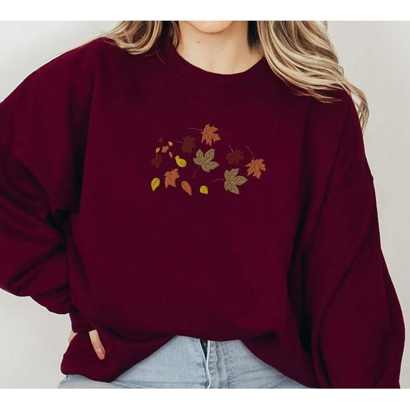 Embroidered Fall Leaves Crewneck