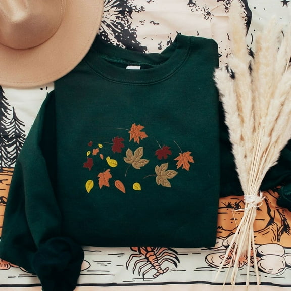 Embroidered Fall Leaves Crewneck