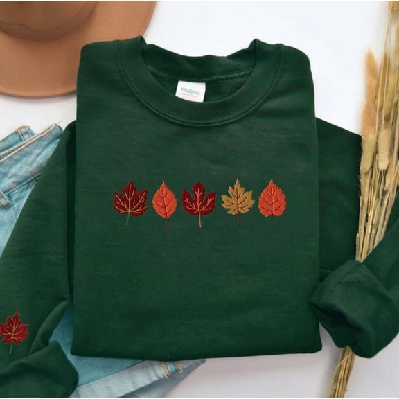 Embroidered Fall Leaves Sweatshirt